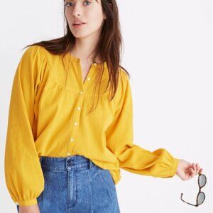 Madewell Balloon Sleeve Peasant Top Yellow Button-Up Blouse